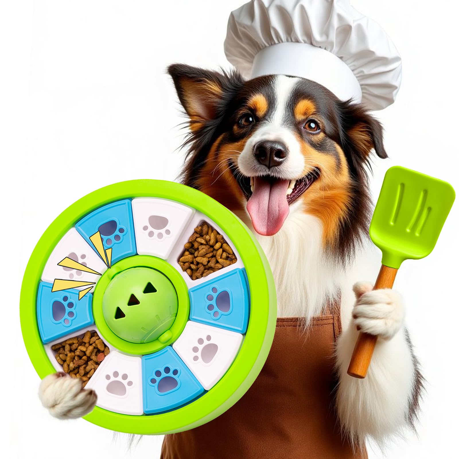Qpets® Dog Slow Feeder, Dog Food Dispenser, 10 Individual Compartments, 360 ° Rotatable Lid Design, Dog Puzzle Feeder Toy with Built in Rattling Ball, Pet Slow Feeding Toy Food Container Qpets® Dog Slow Feeder, Dog Food Dispenser, 10 Individual Compartments, 360 ° Rotatable Lid Design, Dog Puzzle Feeder Toy with Built in Rattling Ball, Pet Slow Feeding Toy Food Container